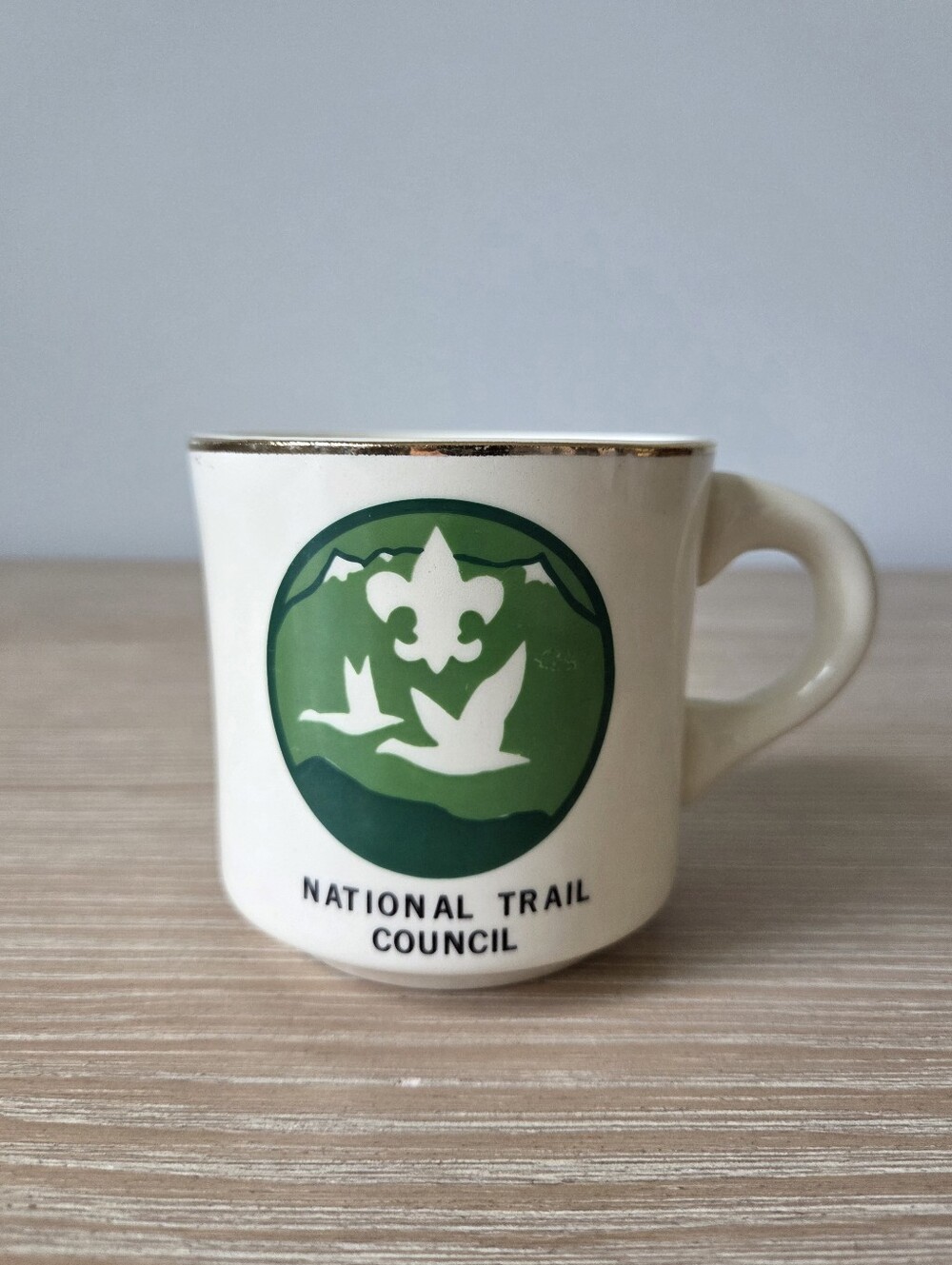 Vintage Boy Scouts of America National Trail Council Coffee Mug Gold Trim USA